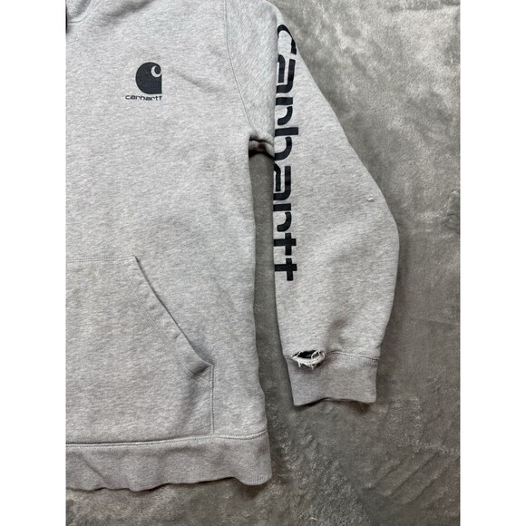 Carhartt Hoodie Youth XL Gray Kangaroo Pocket Logo Pullover - Picture 8 of 8